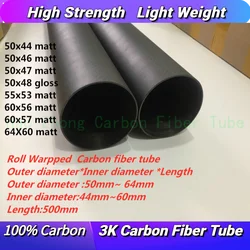 L500mm 3k Carbon Fiber Tube 50mm 55mm 60mm 64mm High Quality 3K Carbon Fiber Fabric Wound/Winded/Woven Tube Carbon Tail Boom