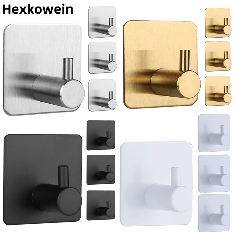 Self Adhesive Stainless Steel Wall Hooks Sticker Door Hook Towel Clothes Robe Rack Toilet Accessories Shower Accessories