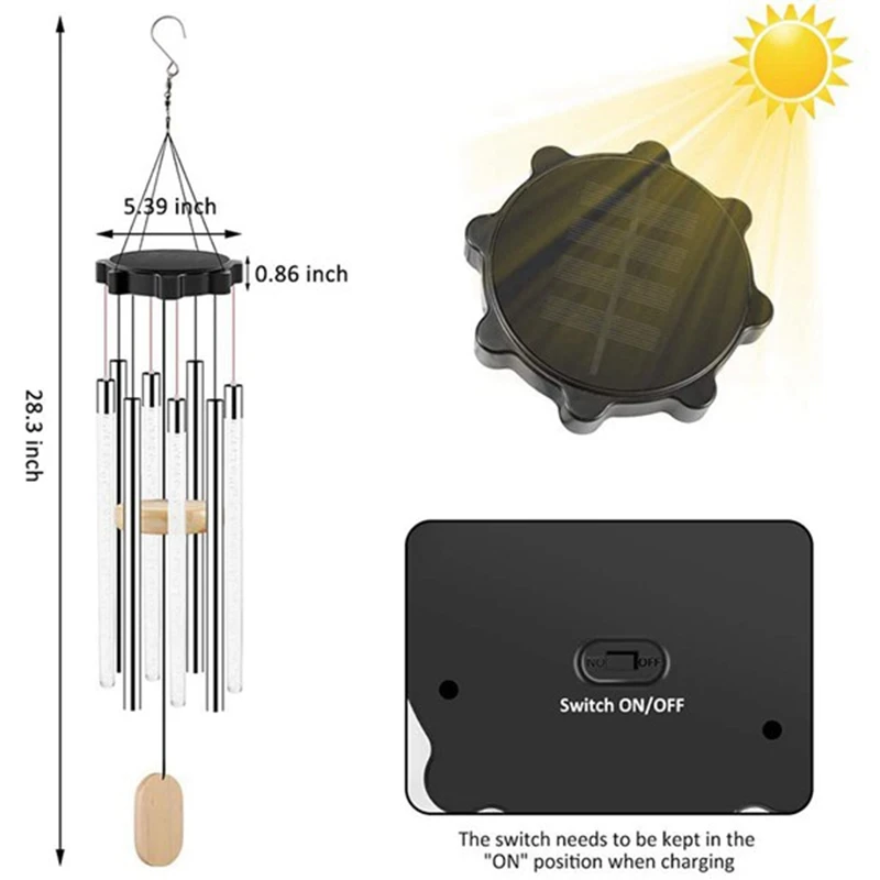 2 Pcs Solar Wind Chimes With Variable Colors,Waterproof LED Wind Chimes,8 Tubes On The Outside,Commemorative Wind Chimes