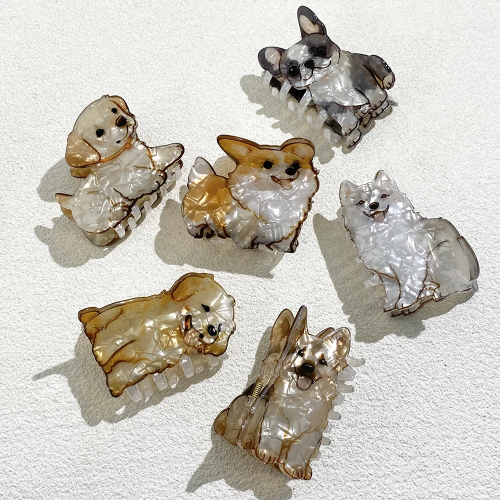 

Cute Cartoon Acrylic Corgi Chihuahua Dog Printed Hair Clip Claw For Women Girls New Geometric Hairpin Hair Accessories Tool