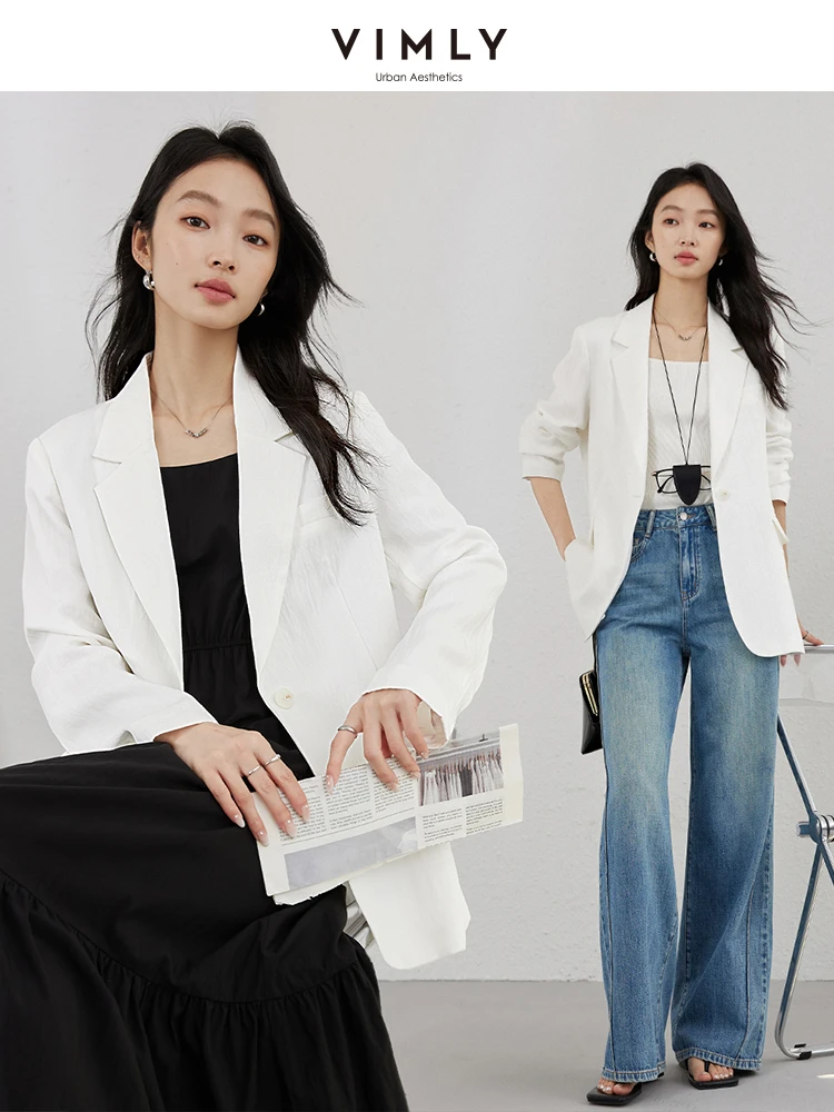 

VIMLY Women's White Blazer Spring Autumn Elegant Jacket 2025 Commuter Office Wear High-end Loose Outerwear Ladies Clothing A0506