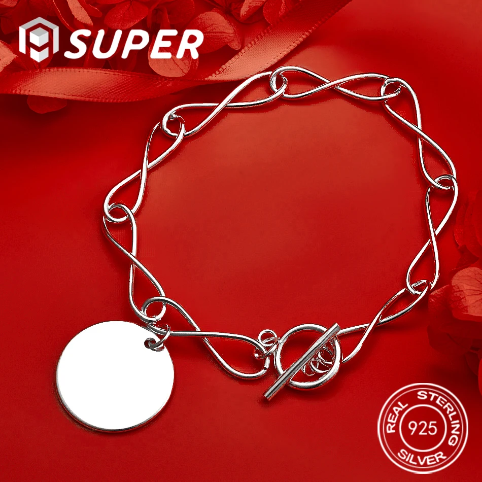 

ALISuper 925 Sterling Silver 8 Inch Exquisite Round Bracelet Women's Fashion Wedding Accessory Jewelry