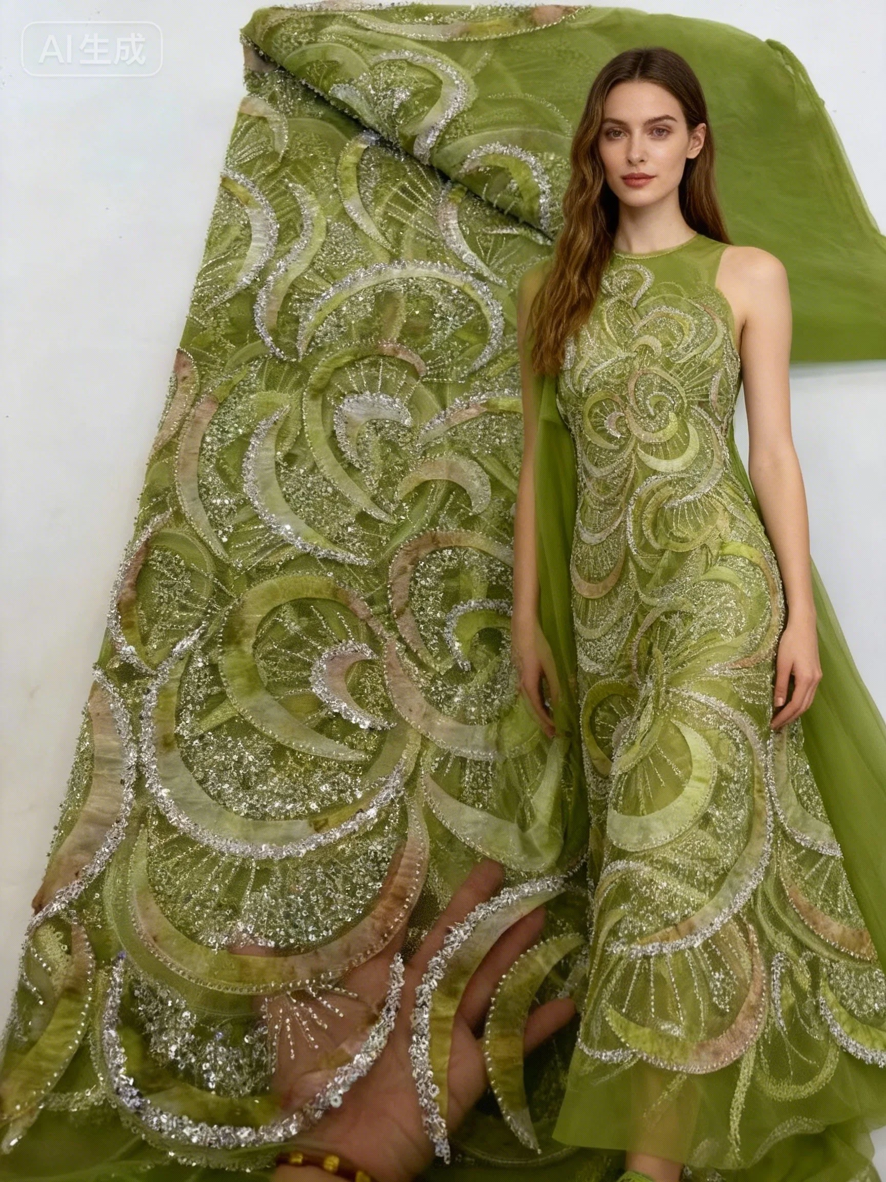 

Fashion Wedding Dress Sewing Green French Sequin Tulle Lace Fabric 2026 High Quality African Nigerian Beaded Lace Fabric Women