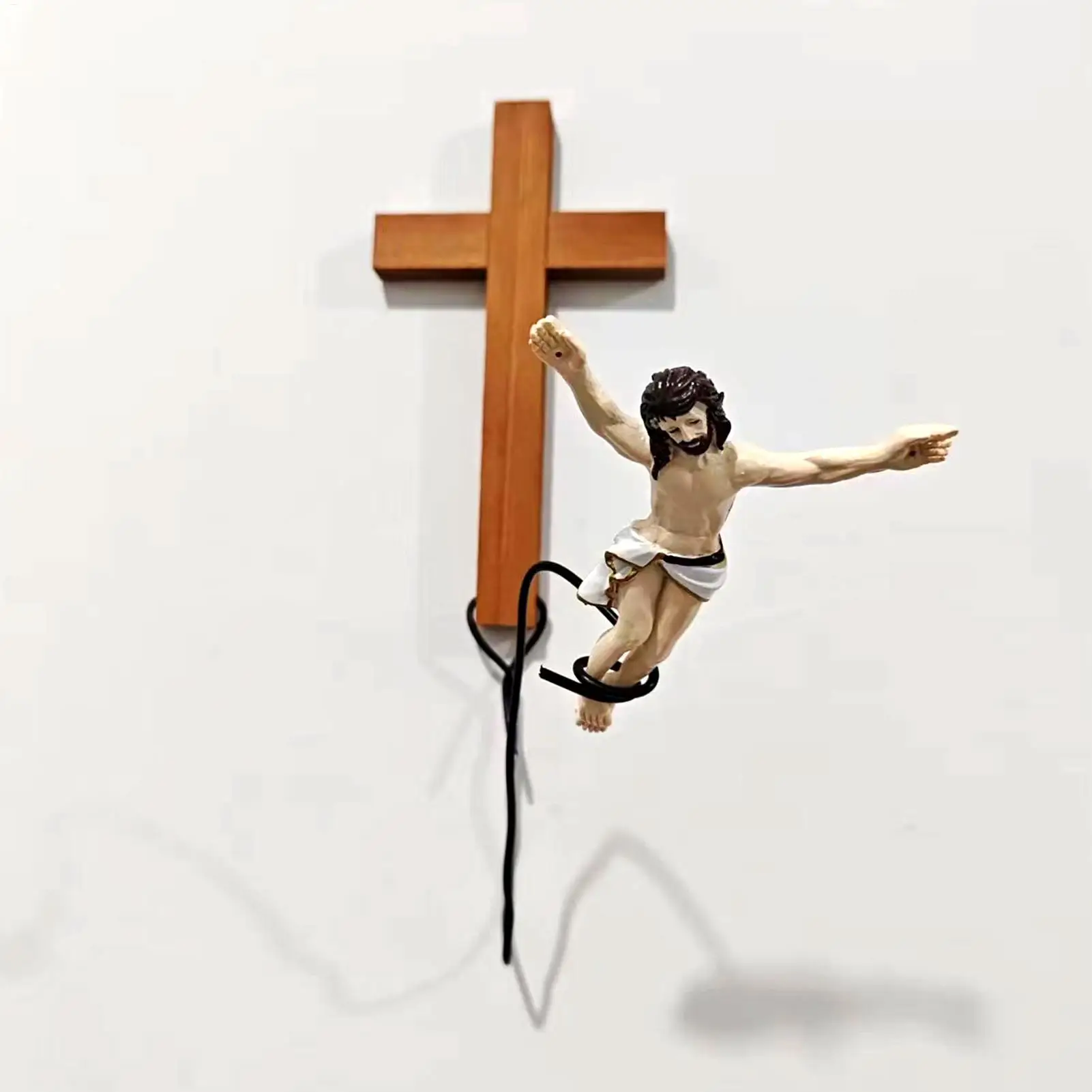 Jumping Jesus Crucifix Resin Figurine Unique Religious Artwork Handmade Wall Art Ornament for Home Church Living Room Decor