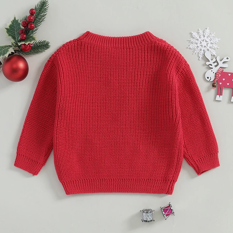 

Kids Christmas Sweater with Reindeer Pattern Crew Neck Long Sleeve Pullover Knit Tops for Winter Holiday Season