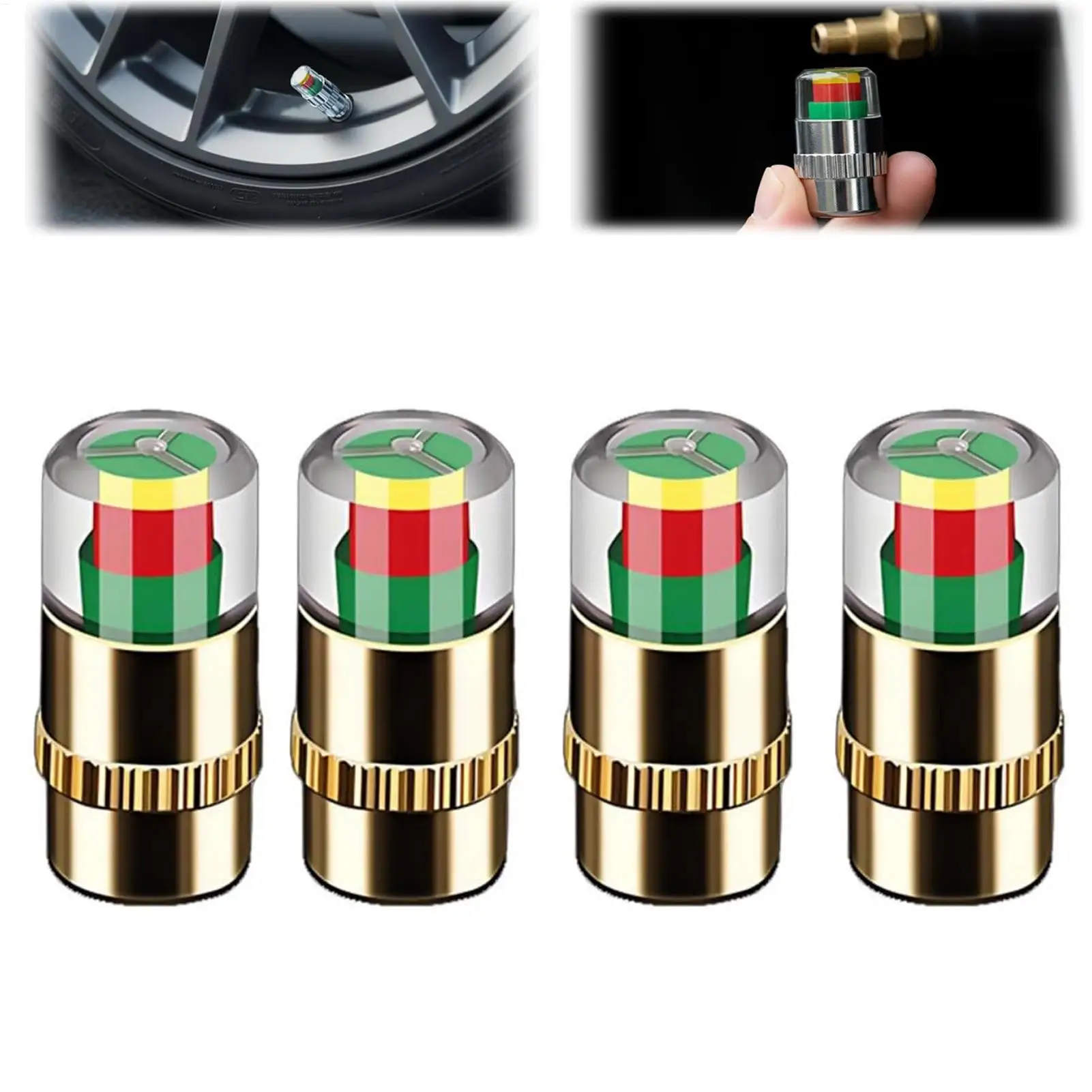 

Tire Pressure Monitor Caps Wheel Stem Gauge Indicator for Car Truck SUV Motorcycle Trailer RV Vehicle Maintenance Accessory