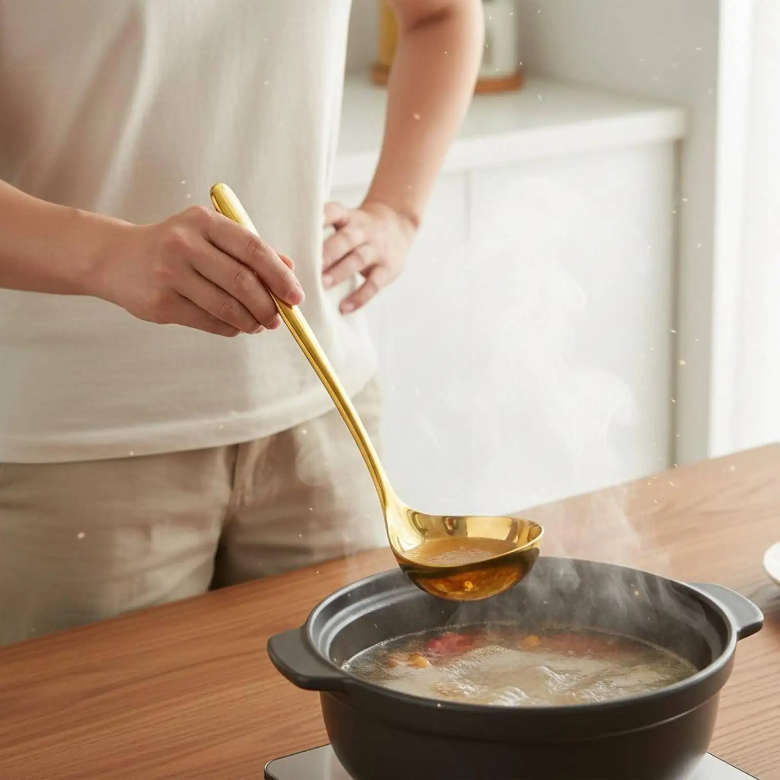 Stainless Steel Spoon Food Grade Metal Soup Ladle Ergonomic Handle Kitchen Tool for Professional Chef Use