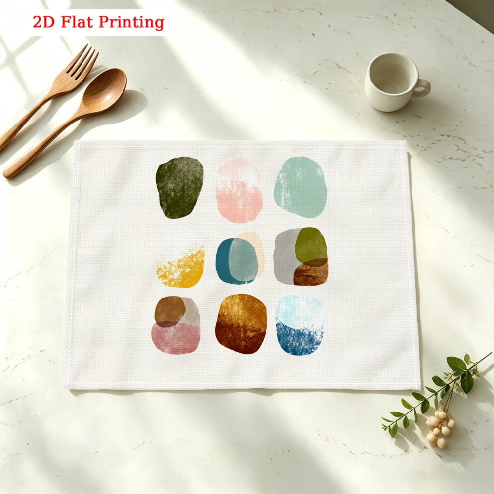 Abstract Color Blocks Kitchen Placemat Abstract Color Blocks Linen Pad Dish Coffee Cup Table Mat 1PC 30x40cm