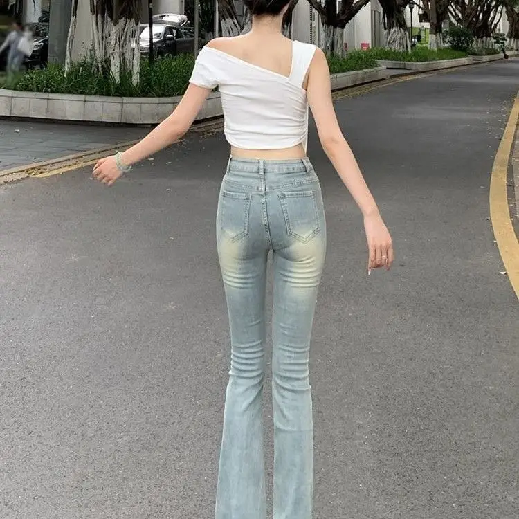 

Джинсы Bootcut унисекс, женские усы, полная длина, школьные женские джинсы Americana, осенне-зимняя повседневная одежда, однотонные до колена средней длины