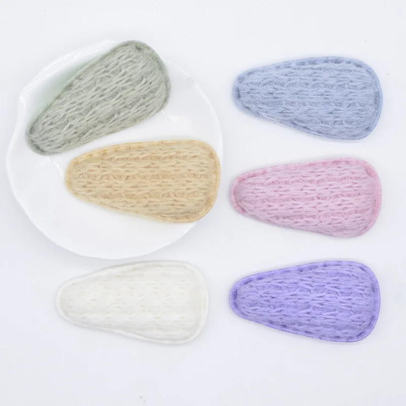 12Pcs 55*30mm Knitting Pattern Plush Drop Clip Applique for Clothes Sewing Patches DIY Baby Girl Hair BB Clips Accessories