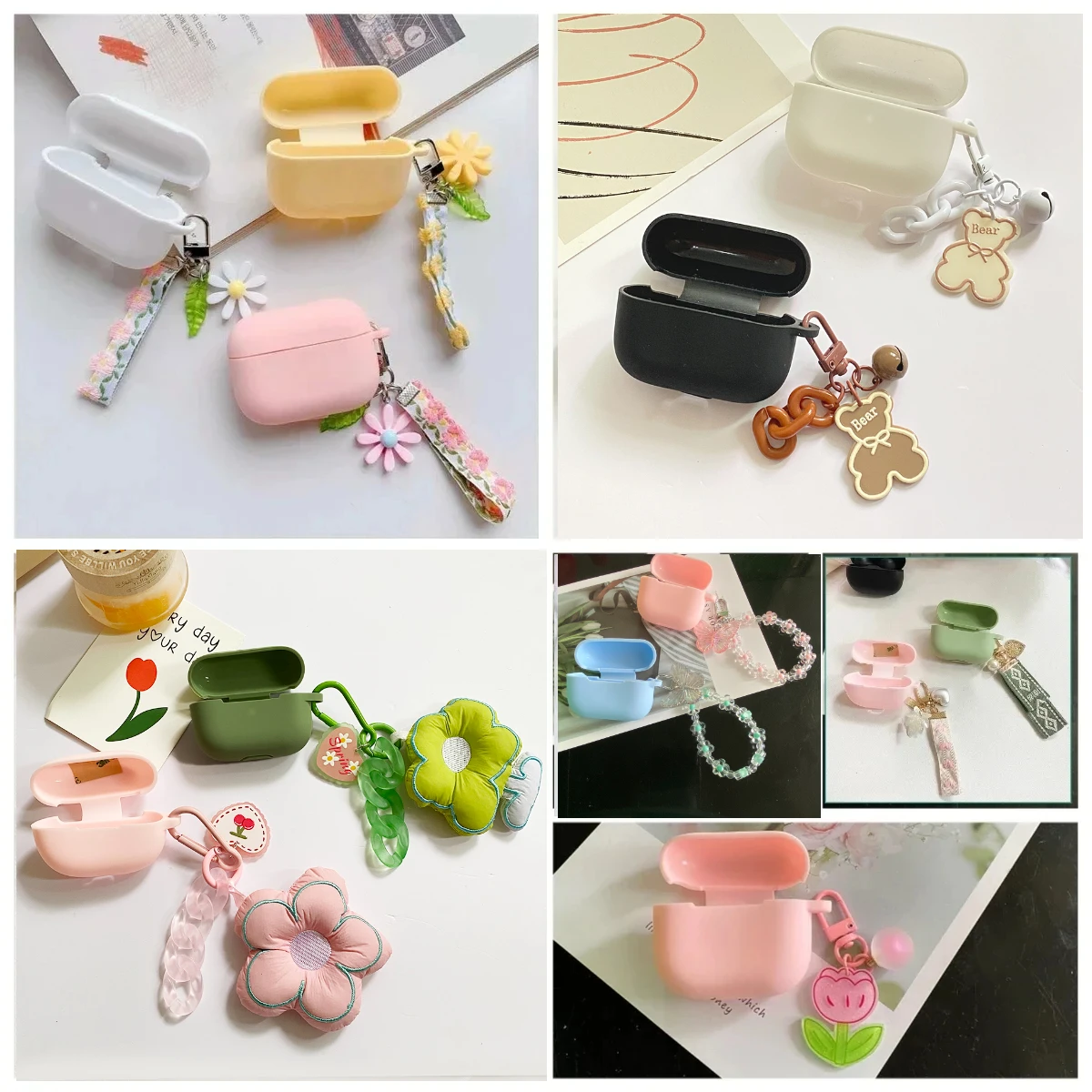 For Beats Solo Buds Case Fashion Flower Pendant Lanyard / Cute Bear Silicone Earphone Cover for Beats SoloBuds cover