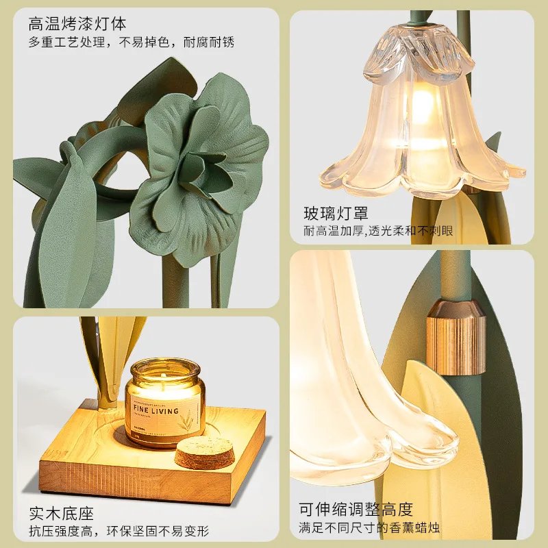 Vintage Flower Candle Warmer Lamp Adjustable Height Timer Night Light Bedroom Table Lamp