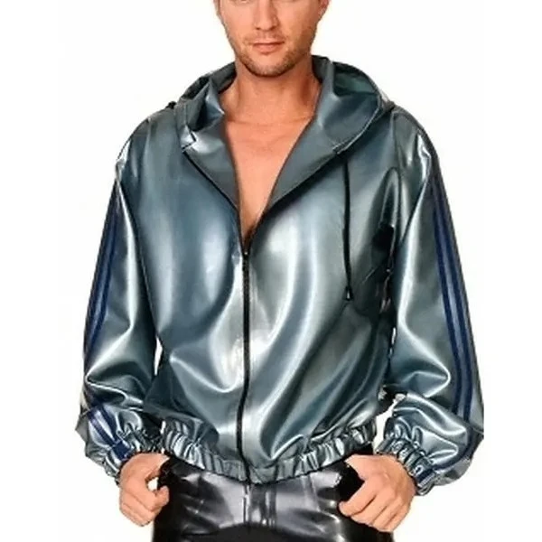 

customized Men's latex jacket coat in italy silver style front zip real photoes handmade natural 100%rubber cosplay
