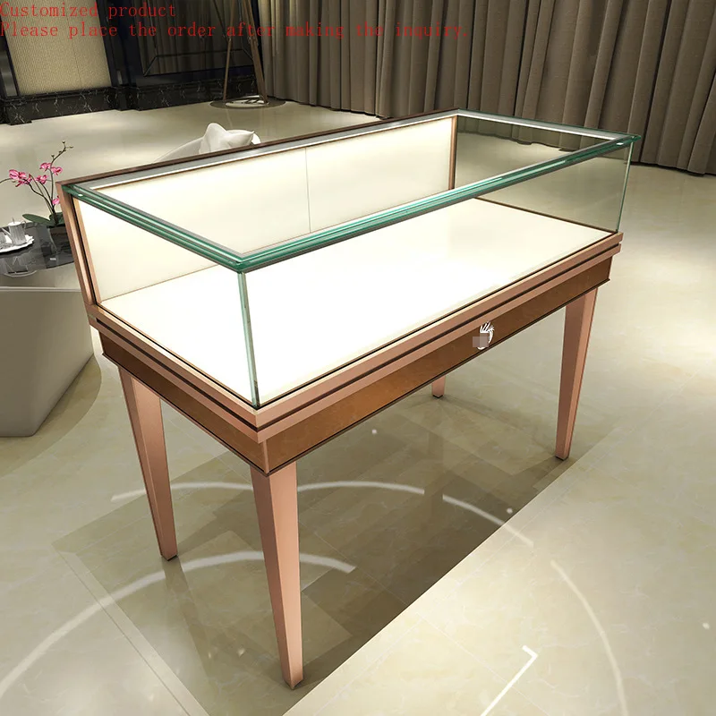 

Custom.Boutique Jade Jewelry Display Cabinet MDF Tempered Glass with LED Light Simple Counter Reinforced Front for Watch & Mall