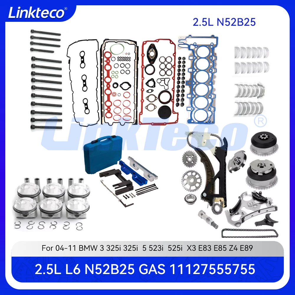 

Cylinder Full Gasket Set Timing Chain & Tool Kit & Bearing & Pistons Rings Fit 2.5 L T N52B25 For 04-13 2.5L BMW E60 E61 E90 E91