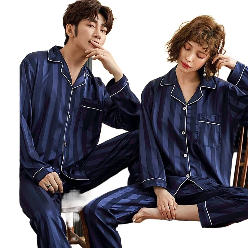 

Sleepwear Sets Couples Ice Silk Pajama Women Summer Pajama Men Plus Size Korean Silk Spring and Autumn Long Sleeve Home Suit