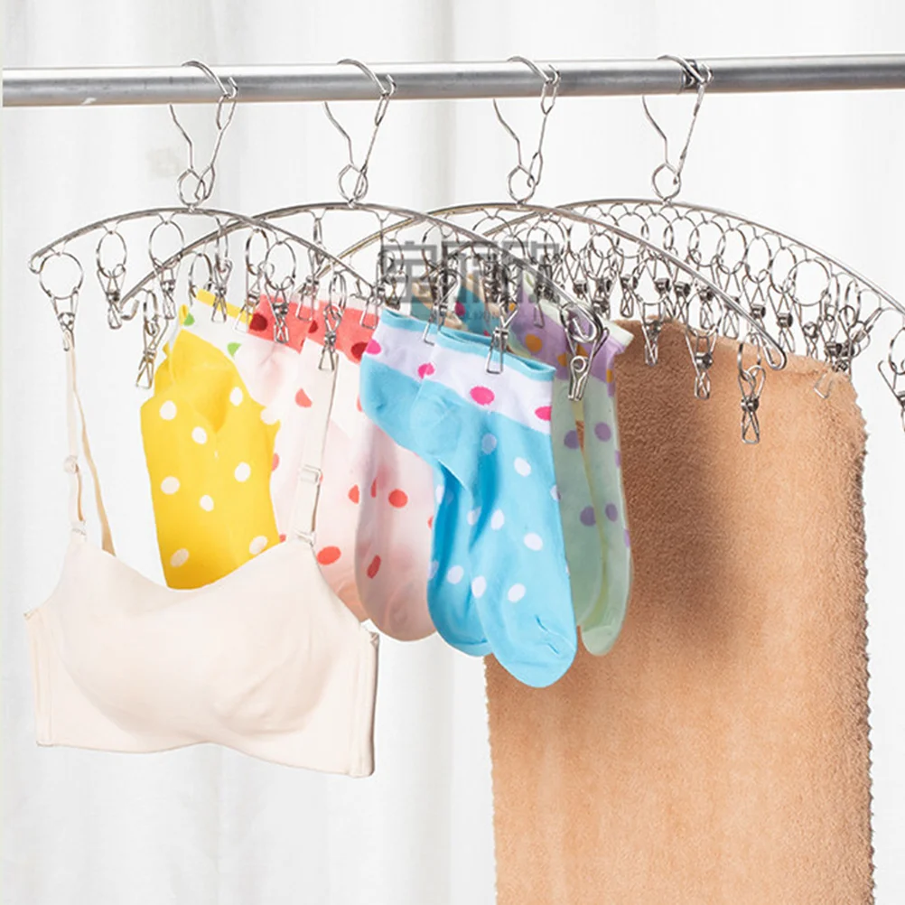 

2pcs Sock Drying Rack Hat Hanger Clips Sturdy Stainless Steel Laundry Rack Hanging Underwear Clothes Hanger Multi functional