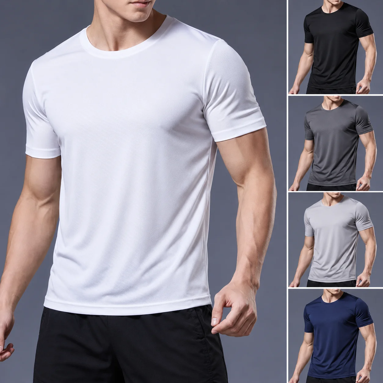 Men Quick Dry Running Shirt Summer Breathable Short Sleeve Sports Gym Fitness Moisture Wicking Lightweight Outdoor Training Tee