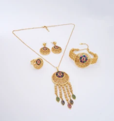 JRH 4Pcs Luxury Zirconia Jewelry Set Gold Plated Necklace Earrings Rings Bracelet Sparkling Party Accessory for Women