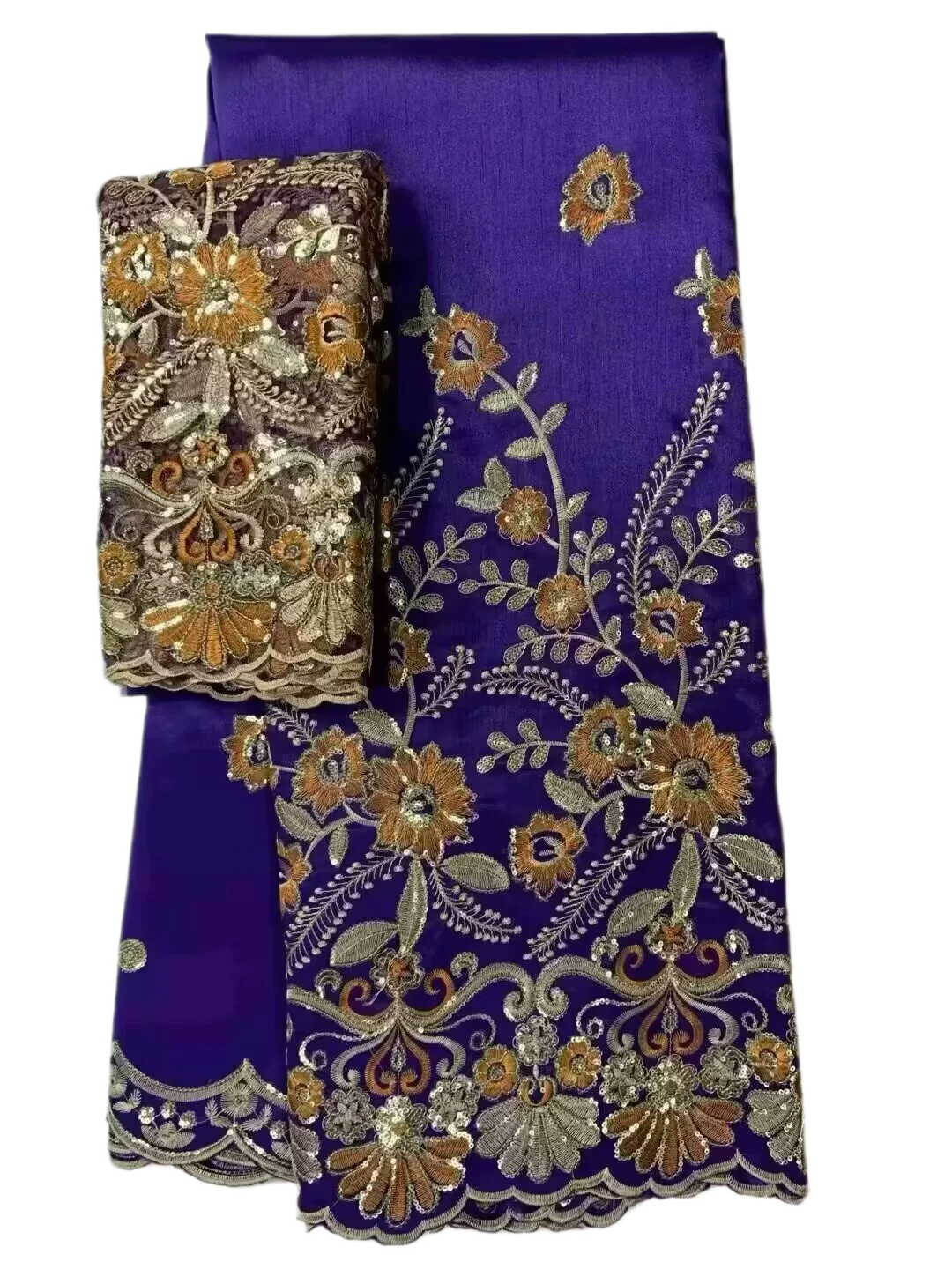 Pailletten George Kant 2025 Hoge Kwaliteit Indiase George Kant Stof Met Franse Netto Kant Stof Blouse Voor Trouwjurk 5 + 2Yards QZ