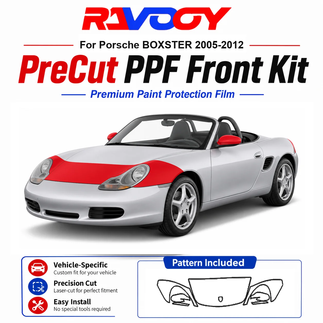 

8.5mil TPU Precut PPF Kit For Porsche BOXSTER 2005-2012 - Hood, Fenders & Mirror Set - Self-Healing Clear Bra Film