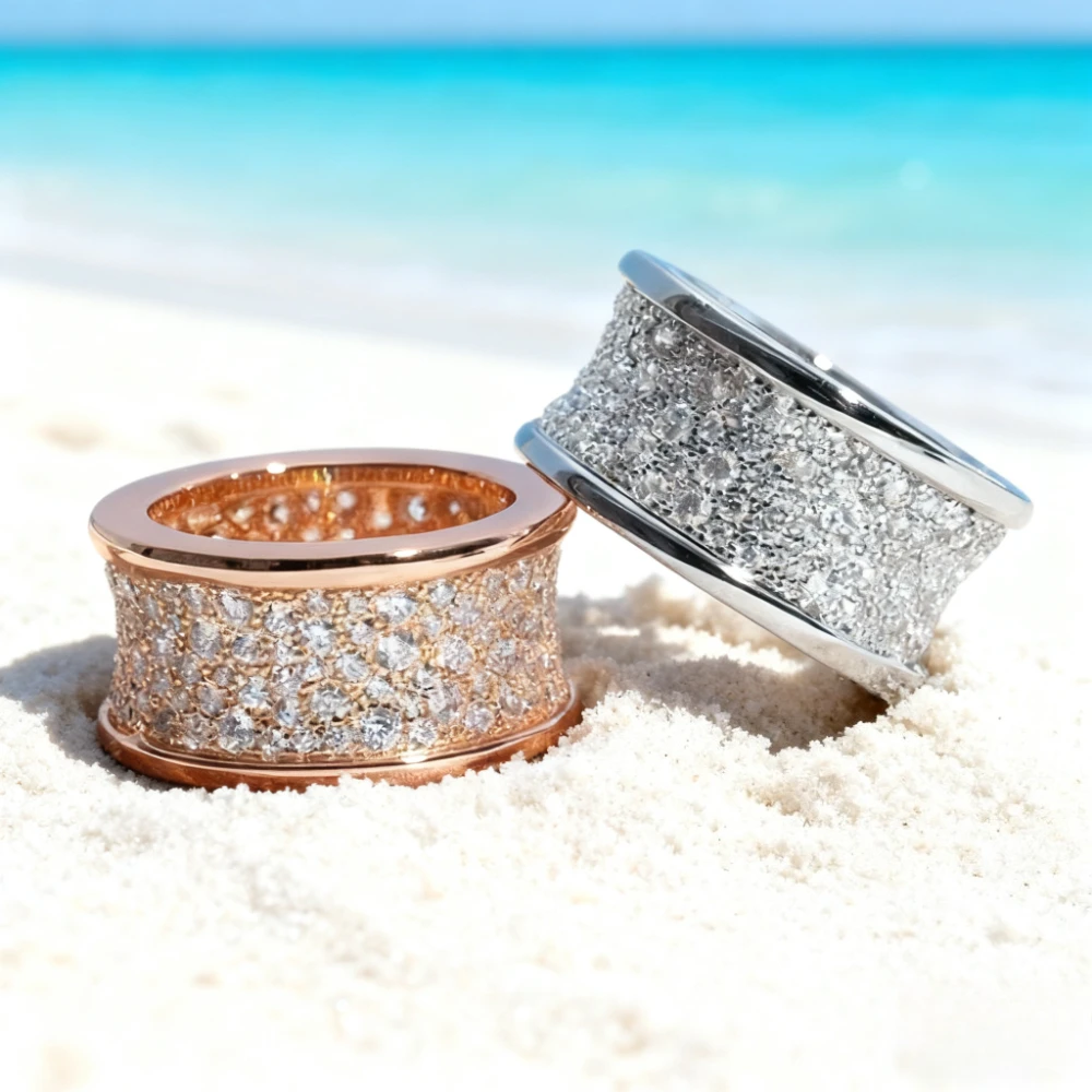 

Anello in argento sterling Fashion Jewelry di alta qualità, edizione ampia, con diamanti pieni, piccola vita, gioielli di lusso