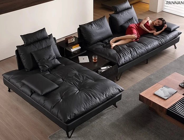 

Adjustable backrest sofa Italian minimalist fabric Super deep sitting wide cat scratching leather sofa Light luxury