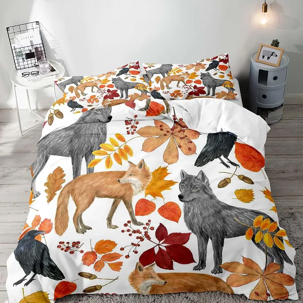 

Cute Deer Bear Fox Duvet Cover, Full Bedding Sets Cover, Boys Girls Toddler Kids Bedding, Comforter Quilt Cover, 2 Pillow Sham