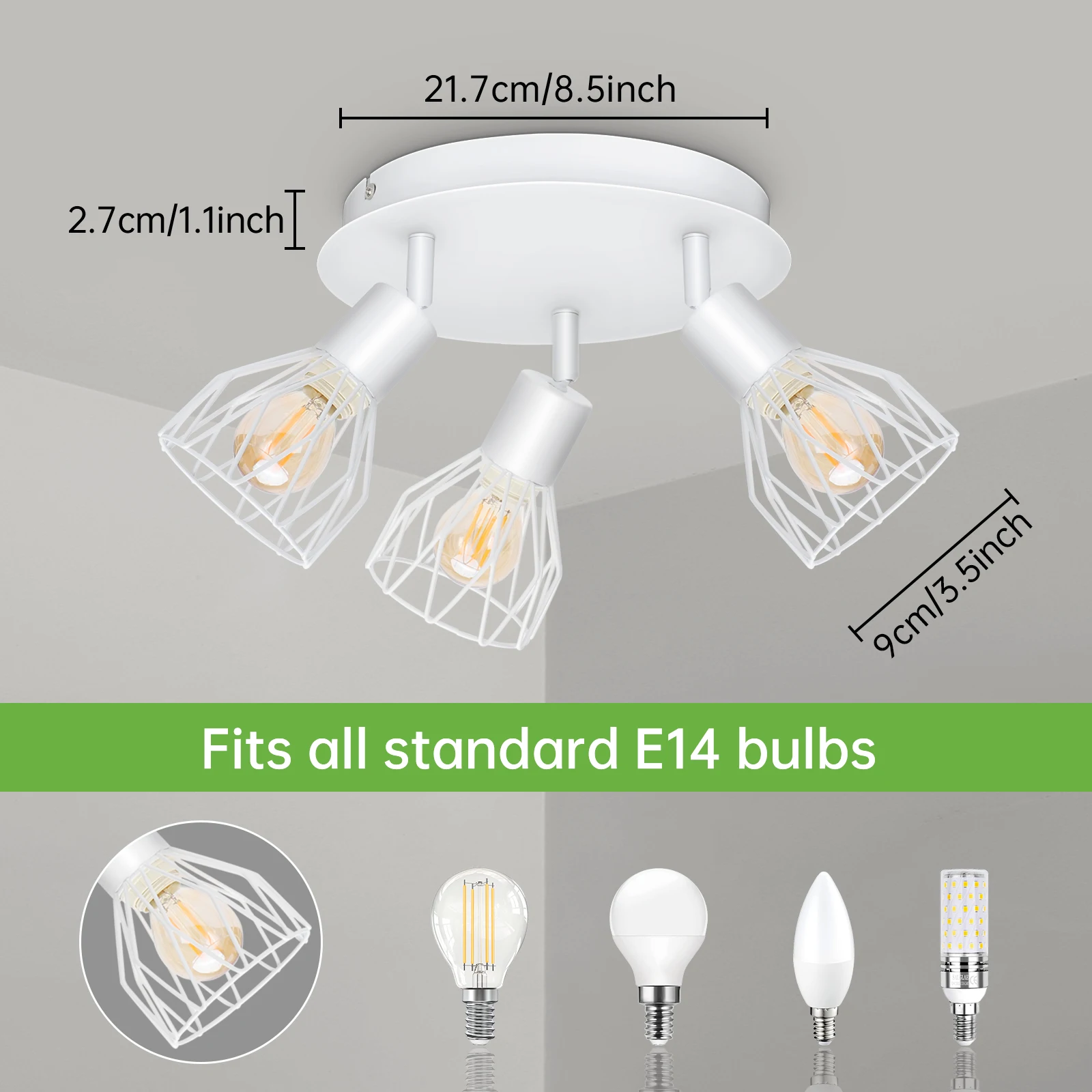 Imagem -02 - Spotlight Luz de Teto Luz de Parede Branco Preto E14 Ponto Base Iluminação Interna para Cozinha Quarto Sala de Livros sem Lâmpadas Kimjo-e14