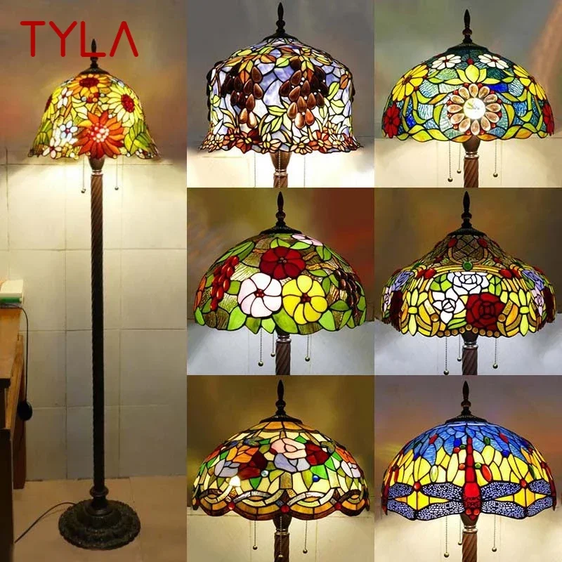 

TYLA Tiffany Floor Lamp American Retro Living Room Bedroom Lamp Country Stained Glass Floor Lamp