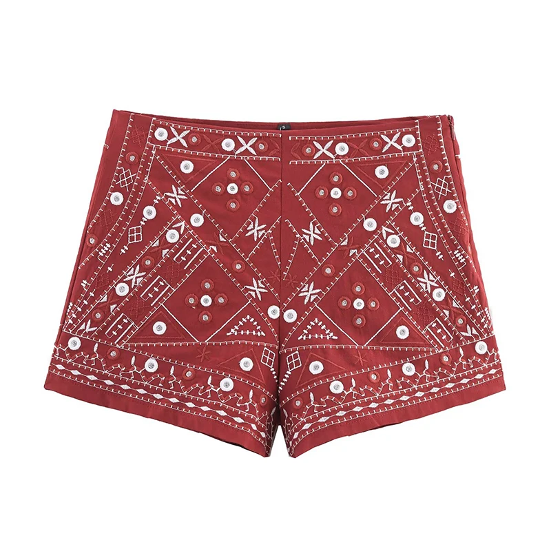 Summer 2025 Women Vintage High Waist Side Zipper Embroidery Casual Shorts pantalones cortos