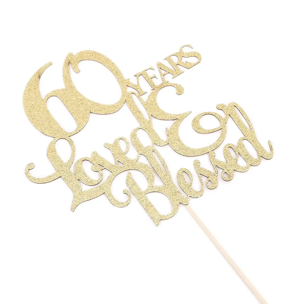 1Pc 60 Years Loved & Blessed Cake Topper - 60th Birthday Cake Decorating Supplies, 60 Years Blessed and Loved