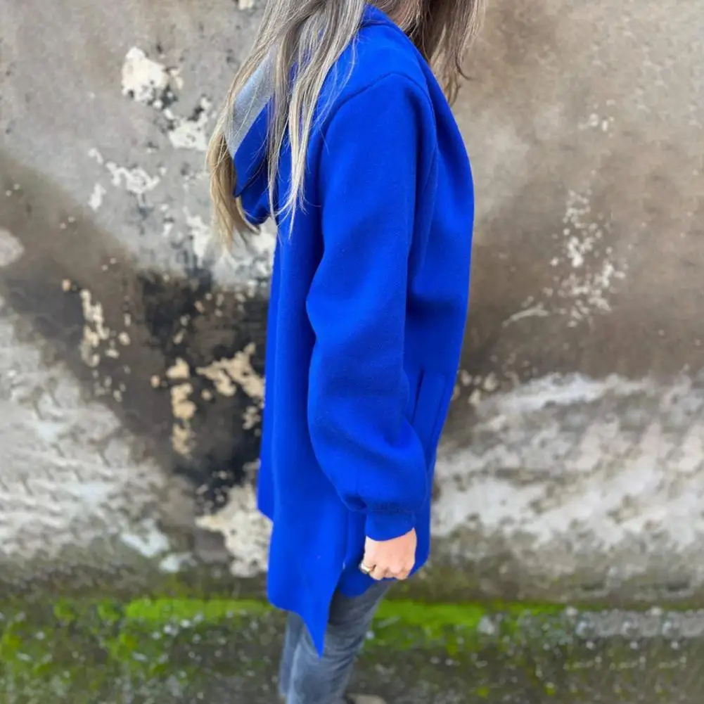 Leisure Women's Jackets Outwear Hooded Pure Color Jacket Coats Long Sleeve Zipper Simple Style Hooded Jackets Woolen Overcoat