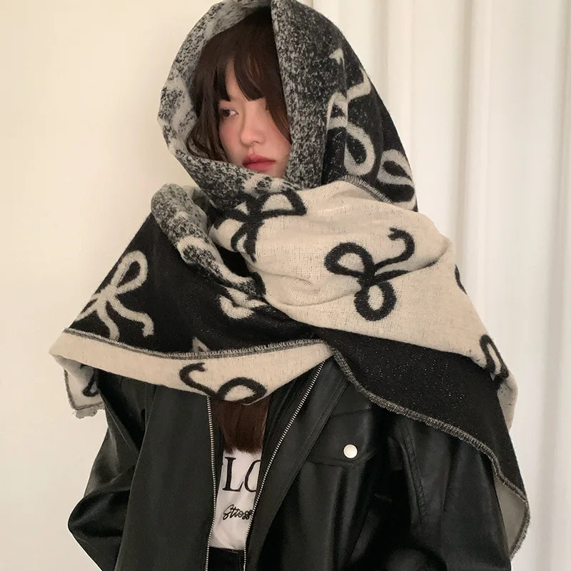 

Новая мода Y2K корейский шарф толстая теплая зимняя шаль длинная женская кашемировая шаль с кисточками дорожное пончо шарфы Рождественский подарок