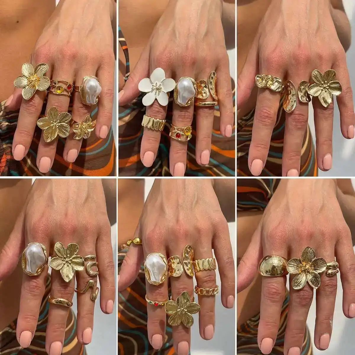 

Ingemark 2025 New Fashion Metal Flower Open Rings for Women Creative Baroque Imitation Pearl Rings Y2K Bridal Wed Jewelry Gift