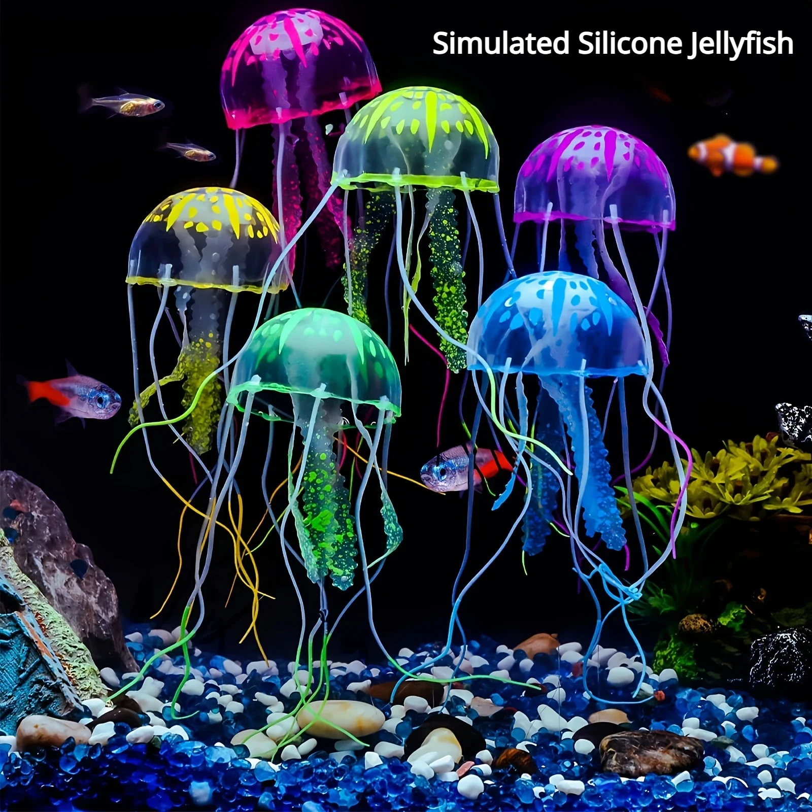 Simulation Silicone Jellyfish Fish Tank Landscaping Decoration Aquarium Ornament Supplies Colorful Fluorescent Aquatic Plant