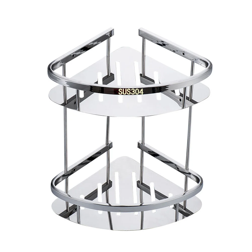 

Corner Shelves Wall Mounted Storage Rack Shelf Double Layer Triangle Stainless Steel