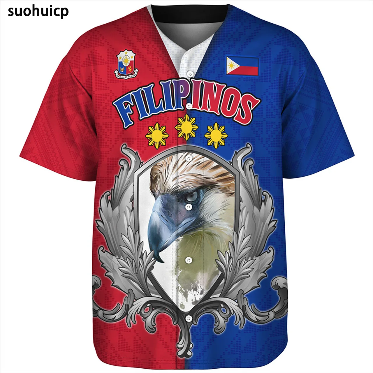 Samohuicp-Men's Philippine Eagle 3D Impresso Baseball Jersey, Camisas Esportivas Casuais, T de Alta Qualidade, Tops Esportivos, Filipino