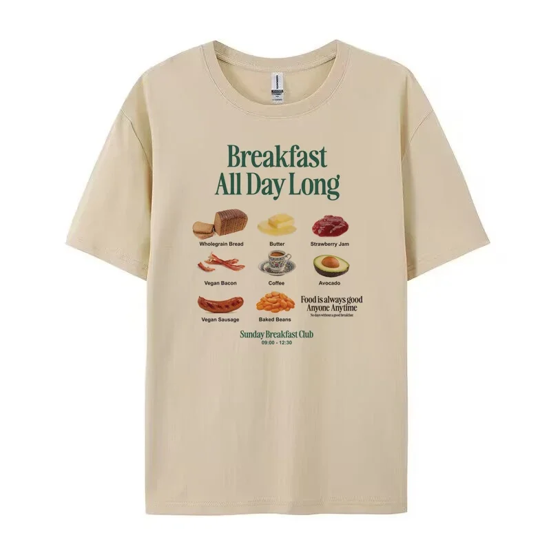 Women Breakfast Club Retro Funny T Shirt Oversized Y2k Streetwear Graphic Tees Cute Foodie Shirt Unisex Summer Aesthetic Clothes