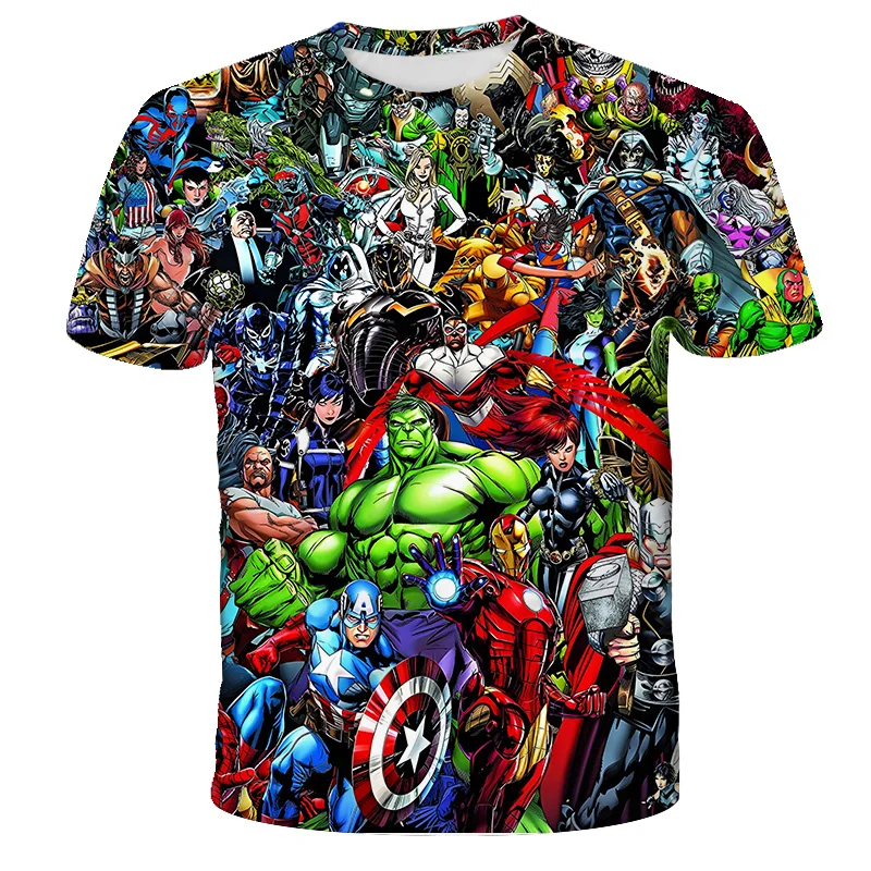 

Summer Marvel Comics Knitted 3D Fashion Cute Children's Boys and Girls Top Short Sleeve Spider Man Boys and Girls Cartoon Tshirt
