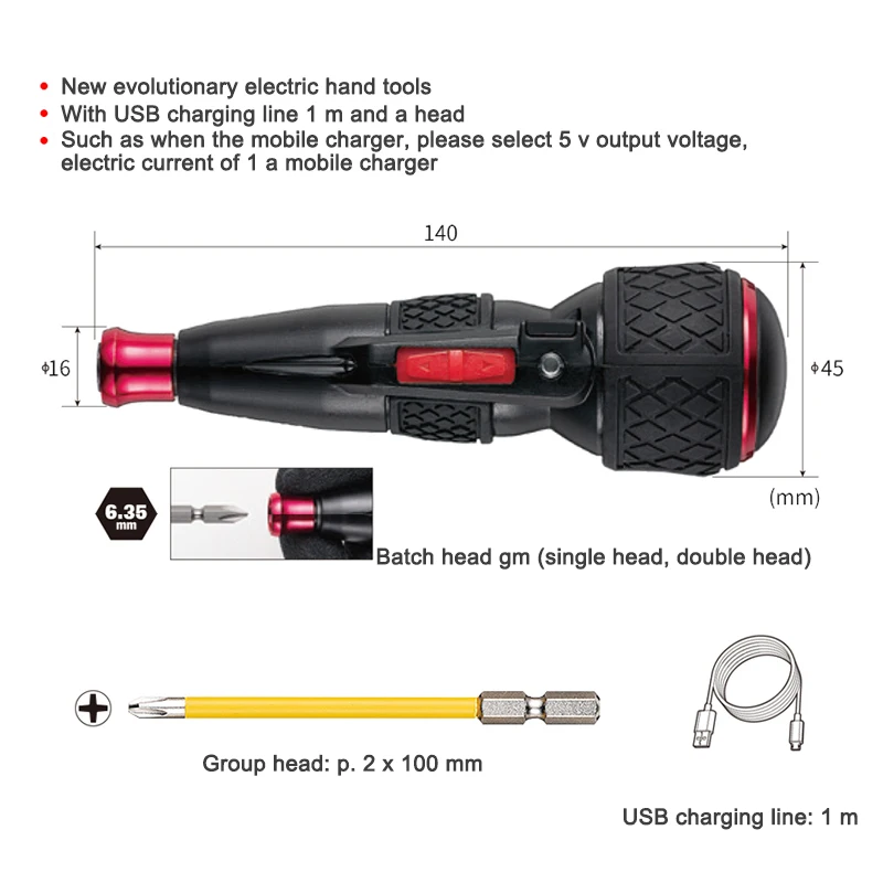 Multifunction Electric Cordless Screwdriver 220 USB Rechargeable Drill Set Small Handheld Power Tools Ball Grip With LED Lights