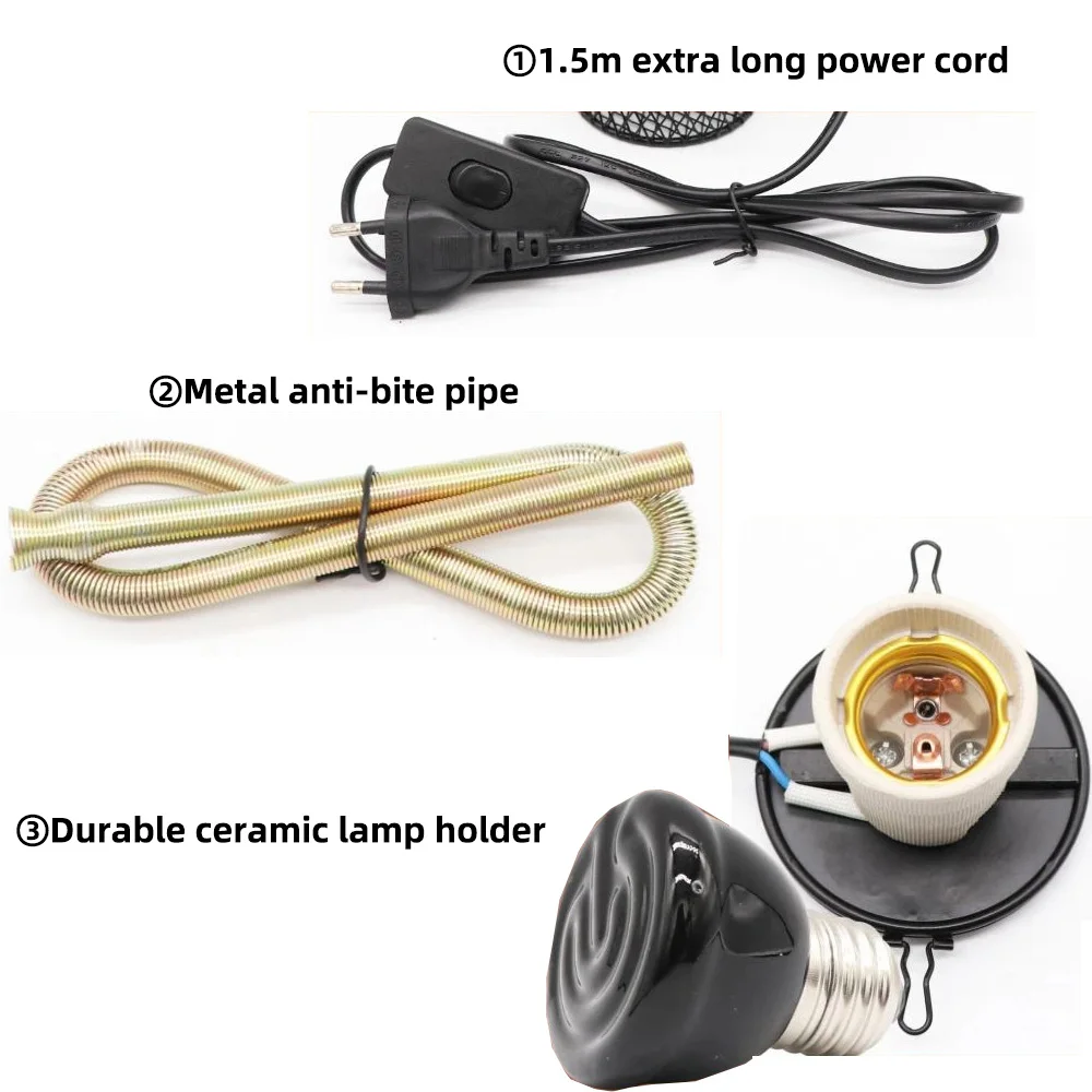 Ceramic Heating Lamp Bulb with Protective Cover Against Scalding No Light Emitting Heater for Reptile Poultry Livestock