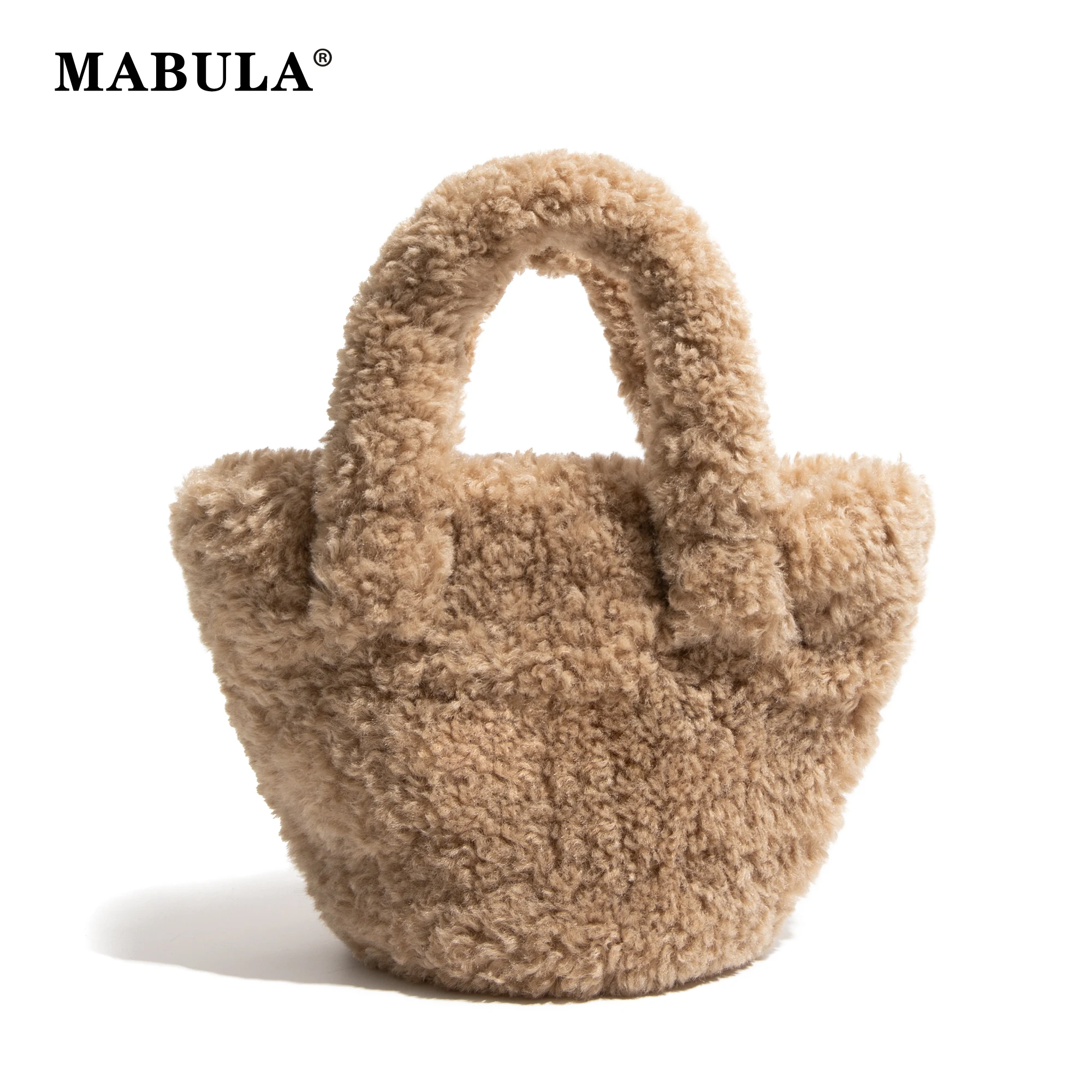 Mabula balde de pelúcia fofo saco bonito inverno tecido cordeiro cor sólida moda feminina diário celular bolsa quadrada senhoras bolsa