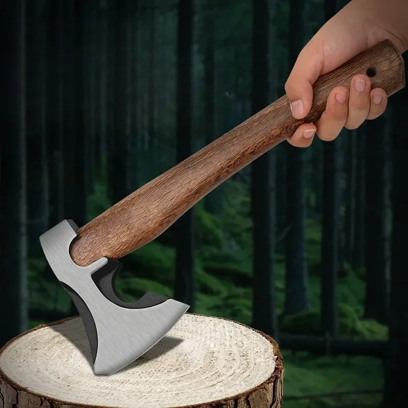 Manganese Steel Chopping Wood Axe Outdoor Woodworking Cut Down Trees Portable Wooden Handle Multifunction Axe Camping Hand Tools