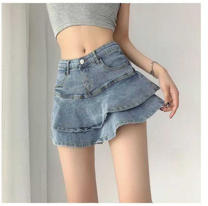 GG Spice Girls Denim Skirt Anti-Slip Double Denim Skirt Women's Stretch High-Waisted Slimming A-Line Cake Skirt