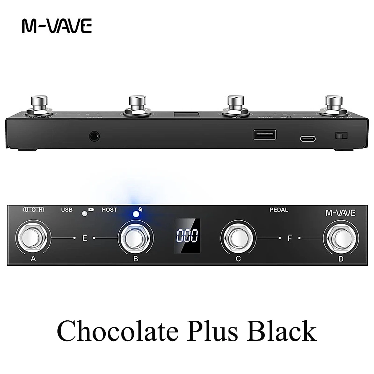 M-VAVE Chocolate Plus Black MIDI Controller – BLE, USB MIDI, Host Interface, 4 Footswitches, 16 Messages per Switch, 280g