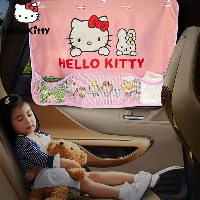 Cartoon Hello Kitty Car Window Curtain Sunshade Sunscreen Suction Cup Type Heat Insulation Car Drape Decoration Kids Gifts