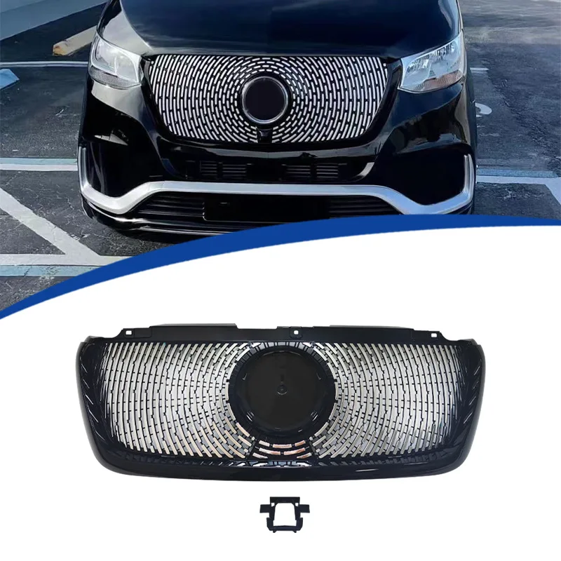 Gloss Black Meteor Star Bumper Grille Auto Tuning Air Intake Grill Compatible with Sprinter W907 2018-2025 Van Mod Accessories
