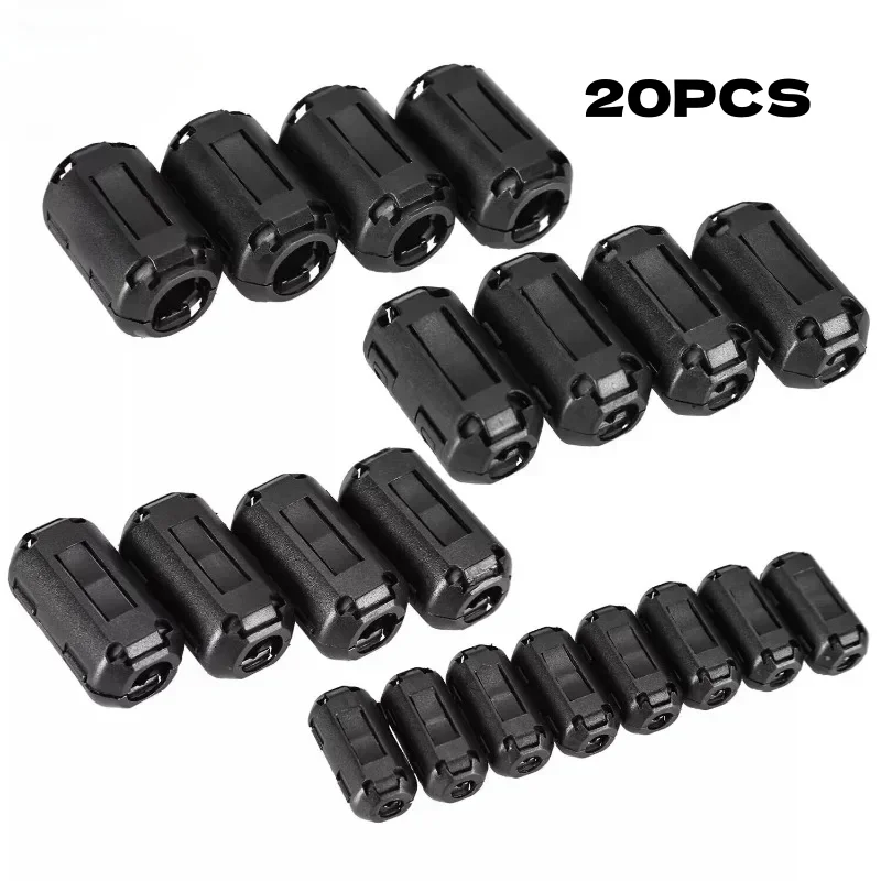 20pcs Clip-on Ferrite Ring Suppressor 3.5-13mm Cable Noise Filter Clip Kit for Power Cord USB Audio and Video Cables