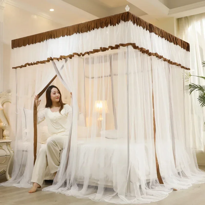 Floor Standing Dust-Proof Mosquito Net with Bracket 3-Door Palace Encrypted Mesh Tent High Quality Easy To Install Bed Curtains